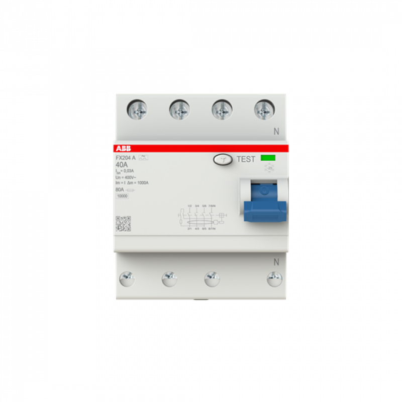 ABB FX204 A-40/0.03 Fehlerstrom-Schutzschalter 4P, Typ A, 40 A, 30 mA FlexLine Push-in Technologie