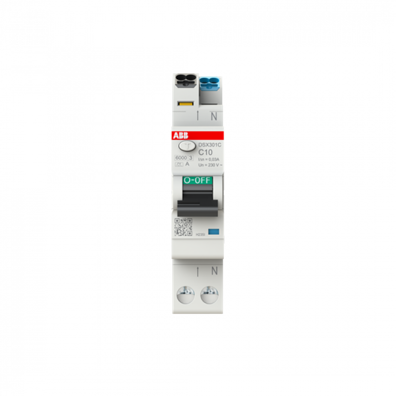 ABB DSX301C C10 A30 FI/LS-Schalter, 1 TE 6kA, 1P+N, Typ A, C10, 30mA FlexLine Push-in Technologie