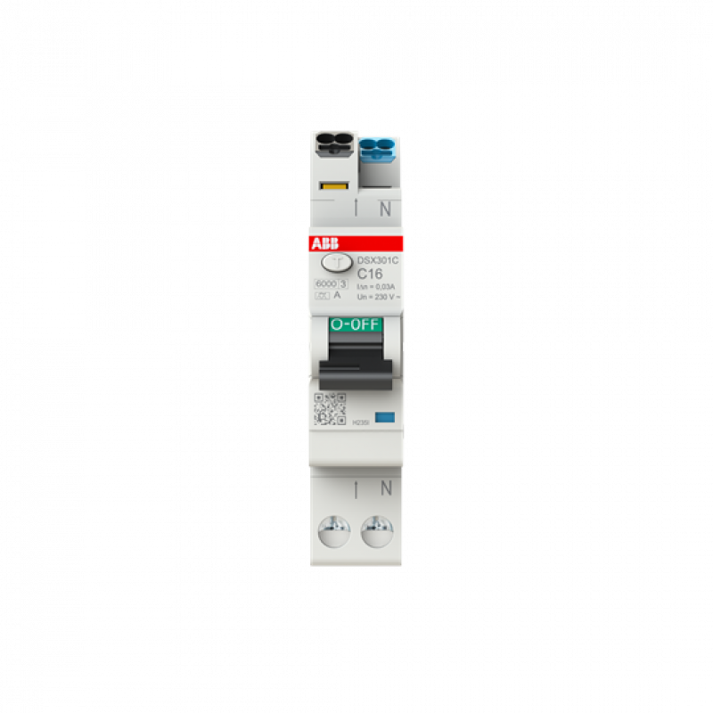 ABB DSX301C C16 A30 FI/LS-Schalter, 1 TE 6kA, 1P+N, Typ A, C16, 30mA FlexLine Push-in Technologie