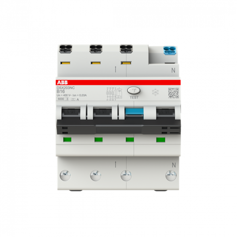 ABB DSX203NC B16 A30 FI/LS-Schalter 6kA, 3P+N, Typ A, B 16, 30mA FlexLine Push-in Technologie