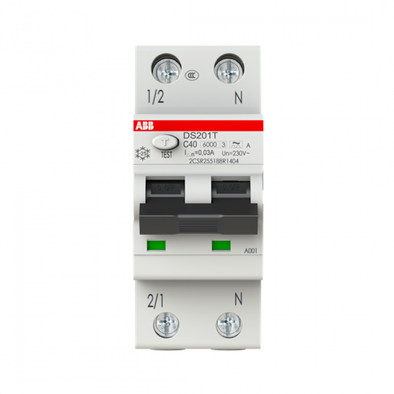 ABB DS201T C40 A30 FI/LS-Schalter 6kA, 1P+N, Typ A, Bahn, C40, 30mA