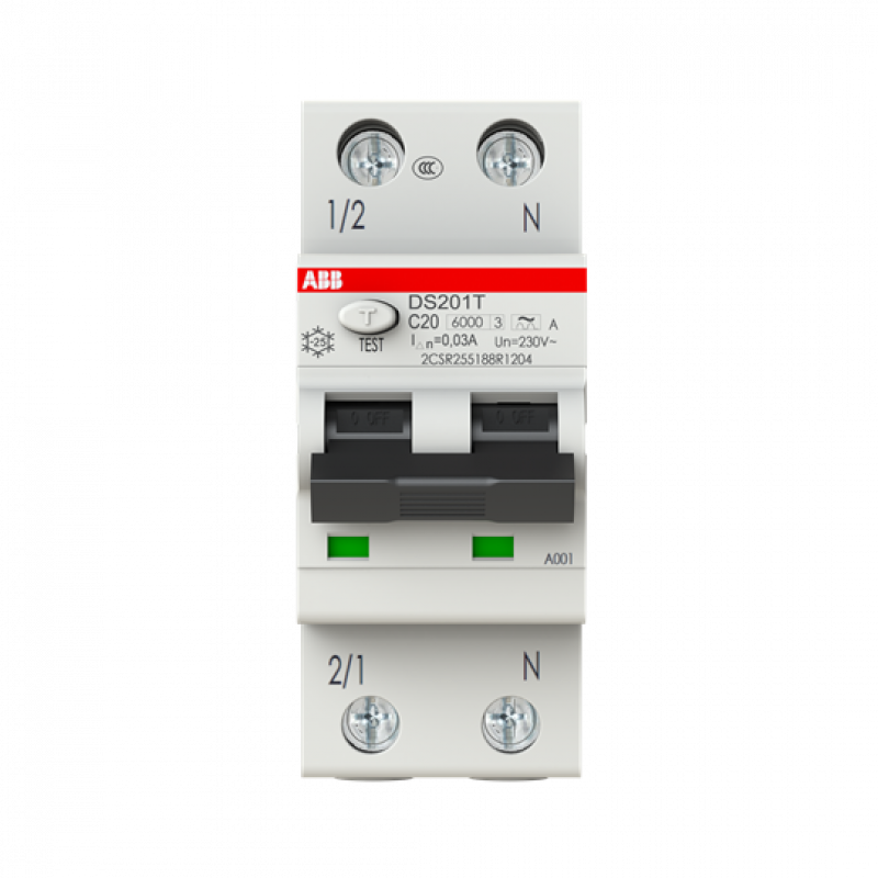 ABB DS201T C20 A30 FI/LS-Schalter 6kA, 1P+N, Typ A, Bahn, C20, 30mA