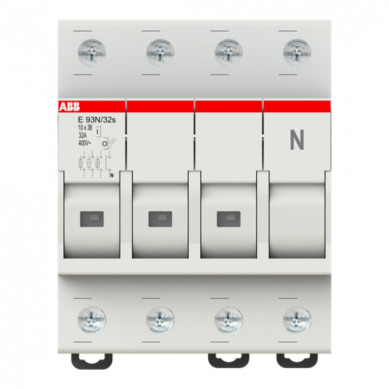 ABB E 93N/32S Sicherungs-Trennschalter. 3+N Pol, 32A für Sicherungseinsatz 10,3 x 38mm AC-22B mit Sicherungsüberwachungsanzeige