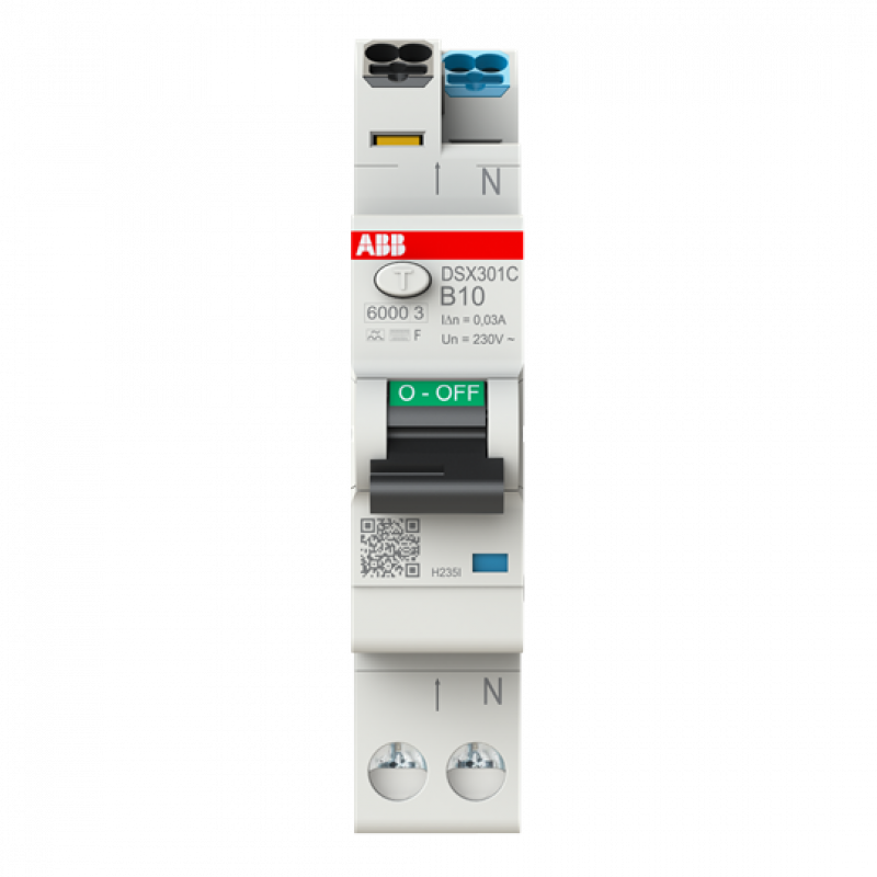 ABB DSX301C B10 F30 FI/LS-Schalter Typ F mischfrequenzsensitiv 30 mA, 6 kA, 1P+N, B-Char., 10 A FlexLine Push-in Technologie 1 Teilungseinheit