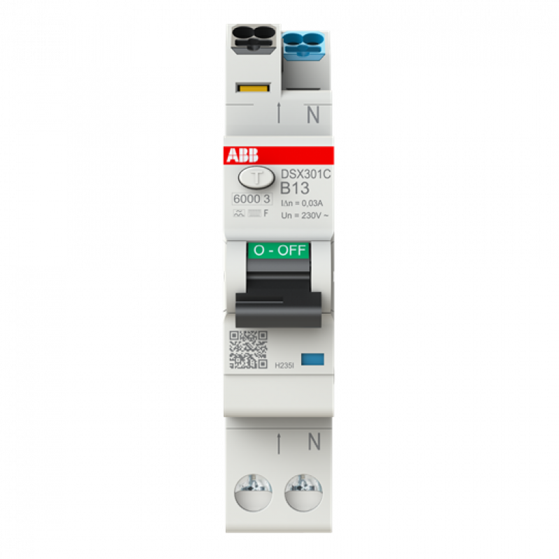 ABB DSX301C B13 F30 FI/LS-Schalter Typ F mischfrequenzsensitiv 30 mA, 6 kA, 1P+N, B-Char., 13 A FlexLine Push-in Technologie 1 Teilungseinheit