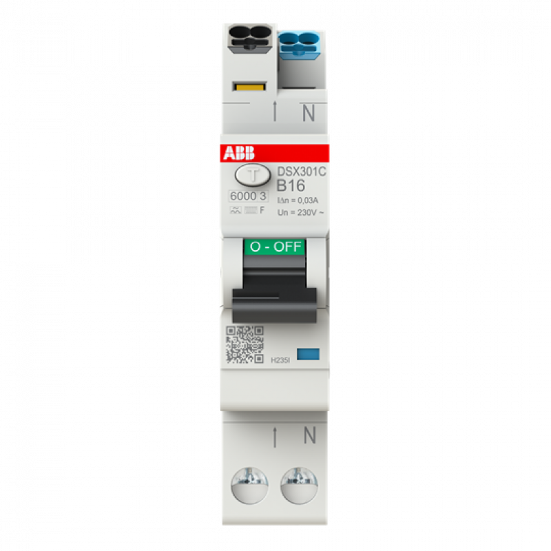 ABB DSX301C B16 F30 FI/LS-Schalter Typ F mischfrequenzsensitiv 30 mA, 6 kA, 1P+N, B-Char., 16 A FlexLine Push-in Technologie 1 Teilungseinheit
