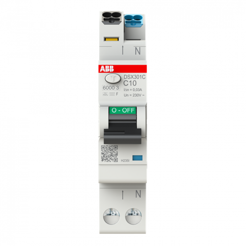 ABB DSX301C C10 F30 FI/LS-Schalter Typ F mischfrequenzsensitiv 30 mA, 6 kA, 1P+N, C-Char., 10 A FlexLine Push-in Technologie 1 Teilungseinheit