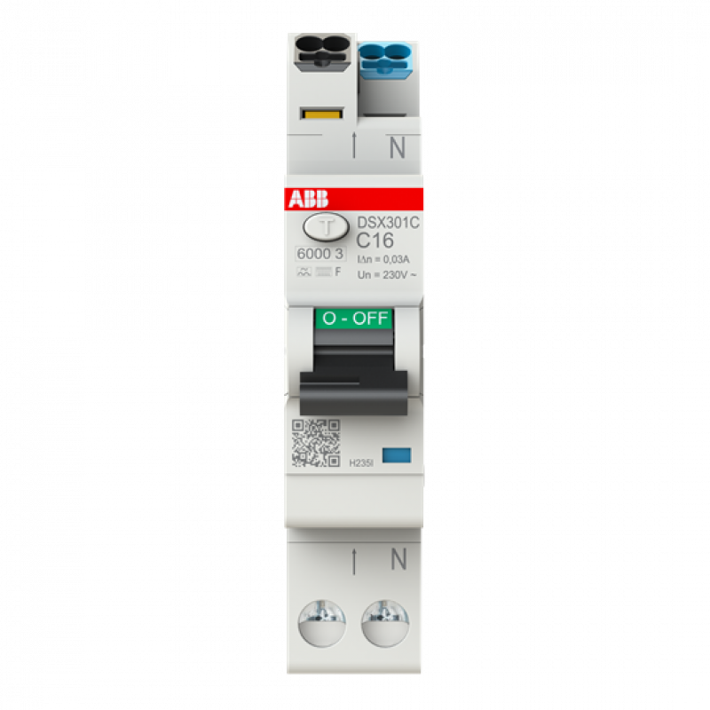ABB DSX301C C16 F30 FI/LS-Schalter Typ F mischfrequenzsensitiv 30 mA, 6 kA, 1P+N, C-Char., 16 A FlexLine Push-in Technologie 1 Teilungseinheit