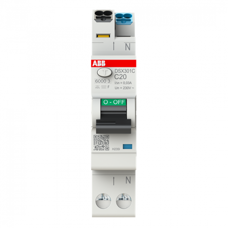 ABB DSX301C C20 F30 FI/LS-Schalter Typ F mischfrequenzsensitiv 30 mA, 6 kA, 1P+N, C-Char., 20 A FlexLine Push-in Technologie 1 Teilungseinheit