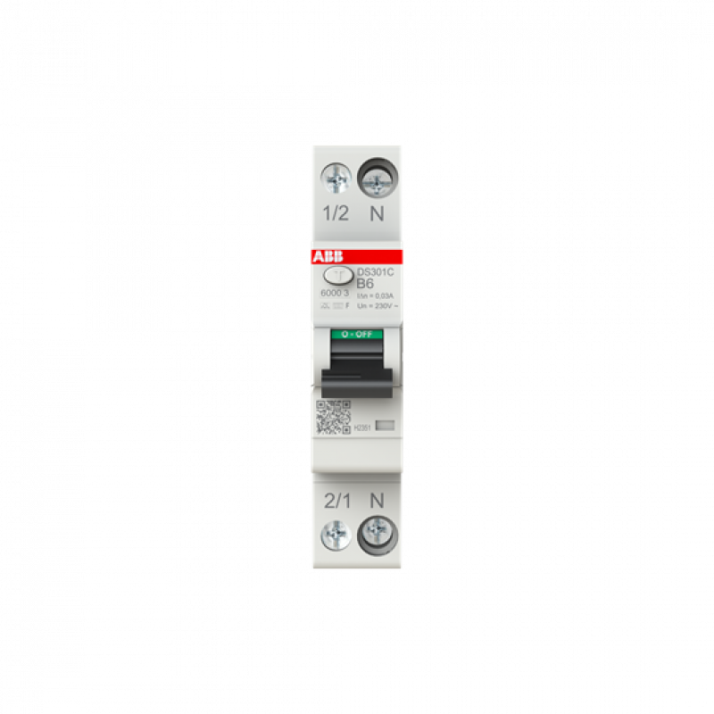 ABB DS301C B6 F30 FI/LS-Schalter Typ F mischfrequenzsensitiv 30 mA, 6 kA, 1P+N, B-Char., 6 A 1 Teilungseinheit
