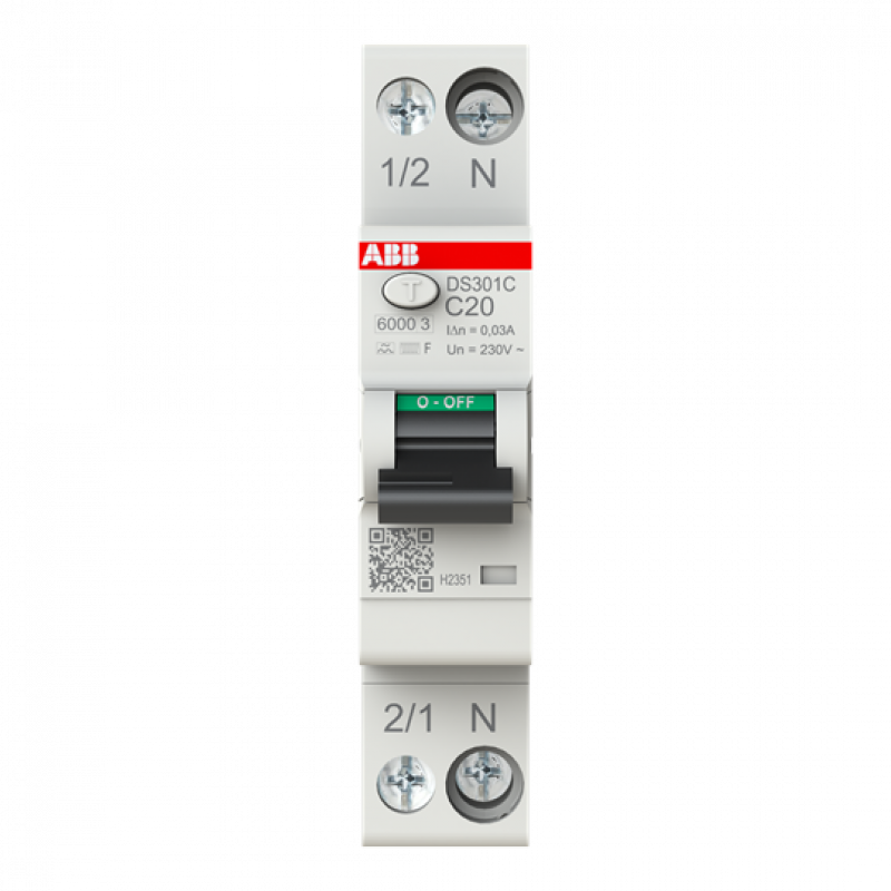 ABB DS301C C20 F30 FI/LS-Schalter Typ F mischfrequenzsensitiv 30 mA, 6 kA, 1P+N, C-Char., 20 A 1 Teilungseinheit
