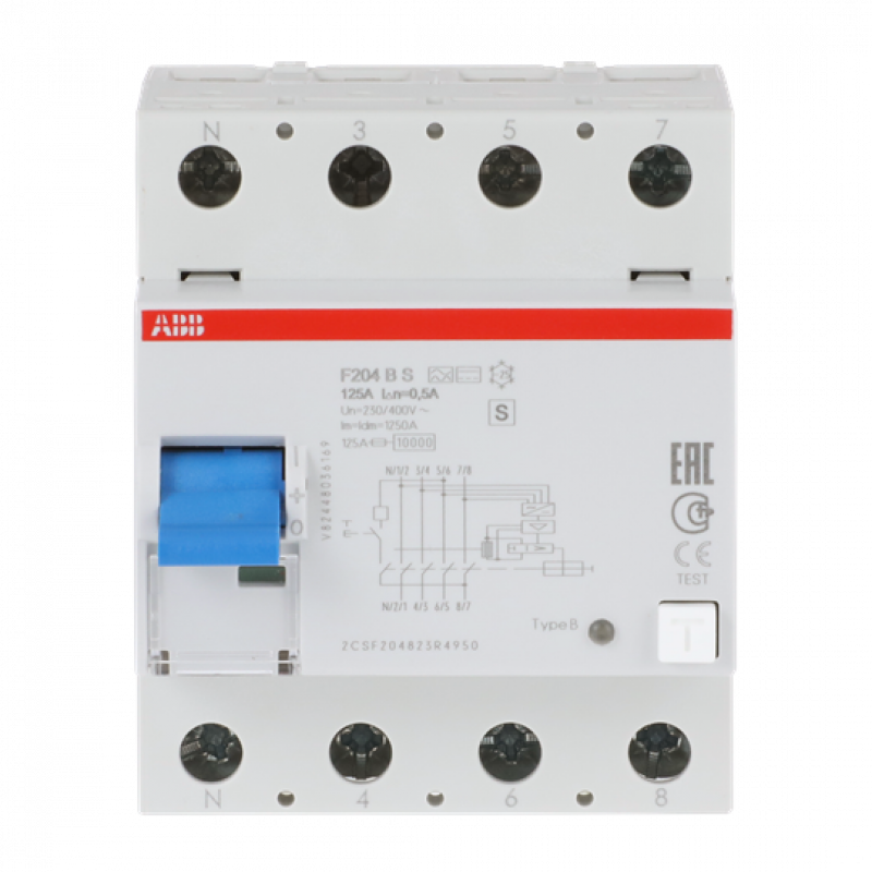 ABB F204 B S-125/0.5-L FI-Schutzschalter 4P allstromsensitiv,125A, 500mA,selektiv, Nlinks