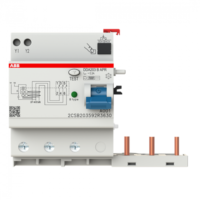ABB DDA203 B-63/0.3 AP-R FI-Block für S203/S303 3P, allstromsensitiv, 63A, 300mA
