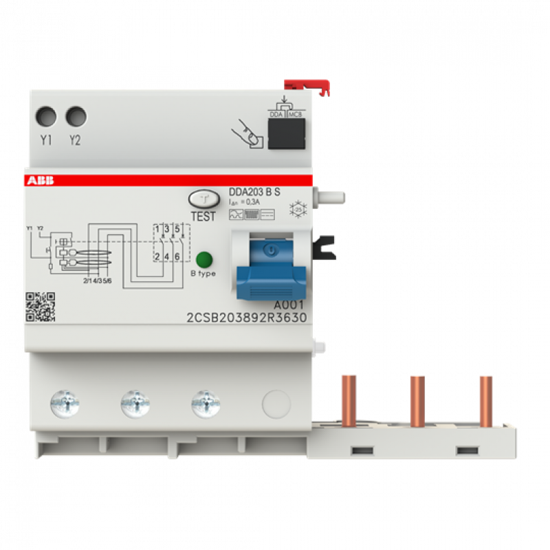 ABB DDA203 B S-63/0.3 FI-Block für S203/S303 3P, allstromsensitiv, selektiv, 63A, 300mA
