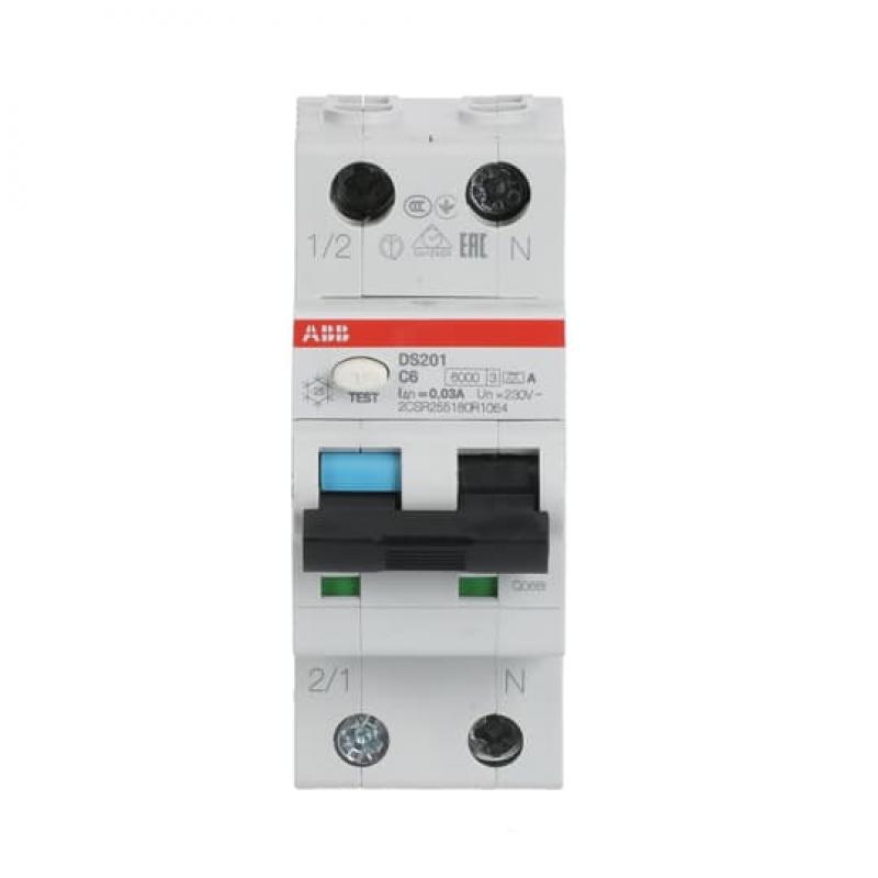 ABB DS201 C6 A30 FI/LS-Schalter 6kA, 1P+N, Typ A, C 6, 30mA