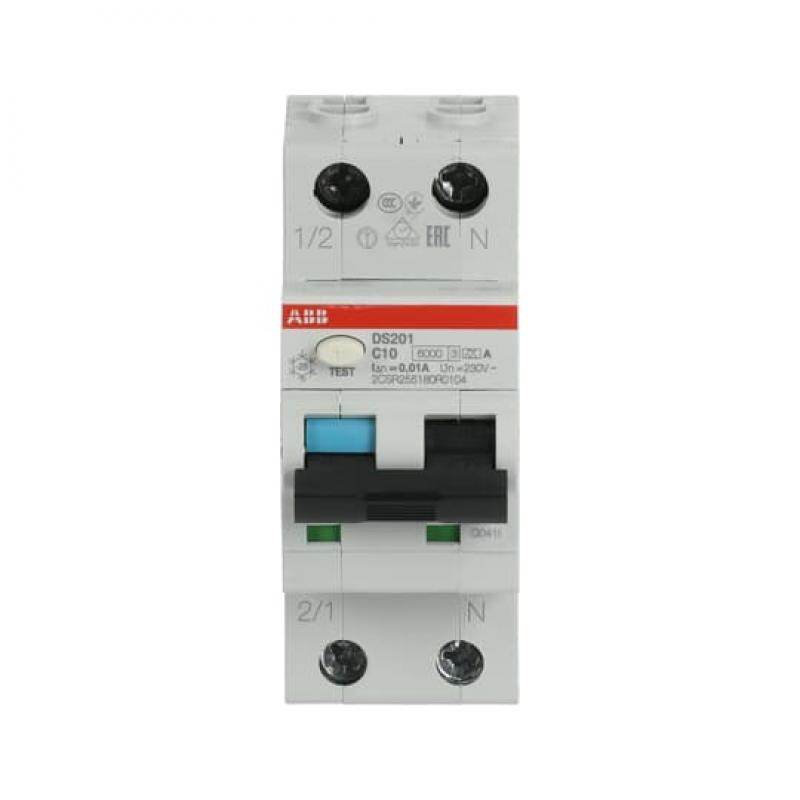 ABB DS201 C10 A10 FI/LS-Schalter 6kA, 1P+N, Typ A, C 10, 10mA