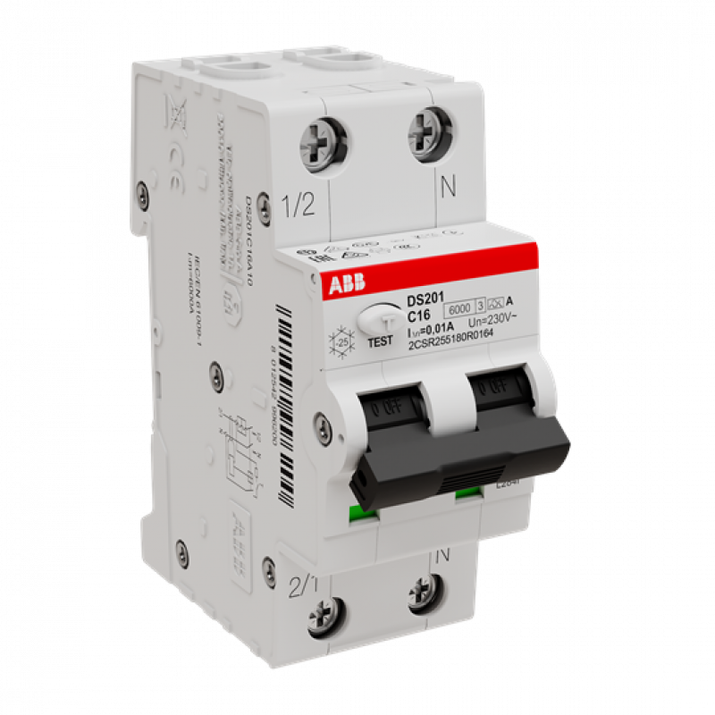 ABB DS201 C16 A10 FI/LS-Schalter 6kA, 1P+N, Typ A, C 16, 10mA