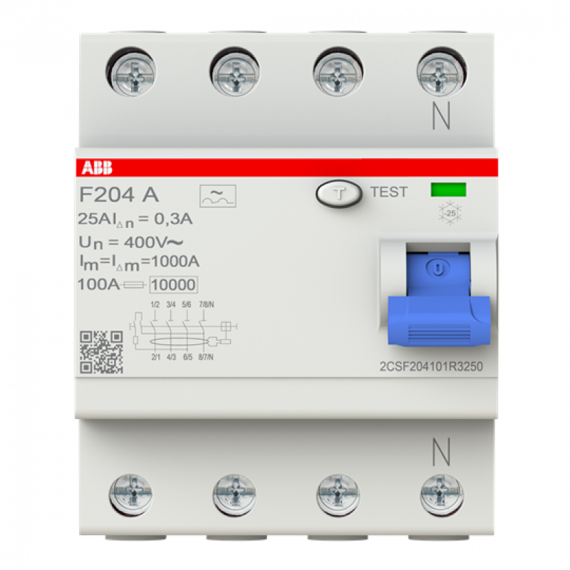 ABB F204 A-25/0.3 FI-Schutzschalter 4P, Typ A, 25A, 300mA