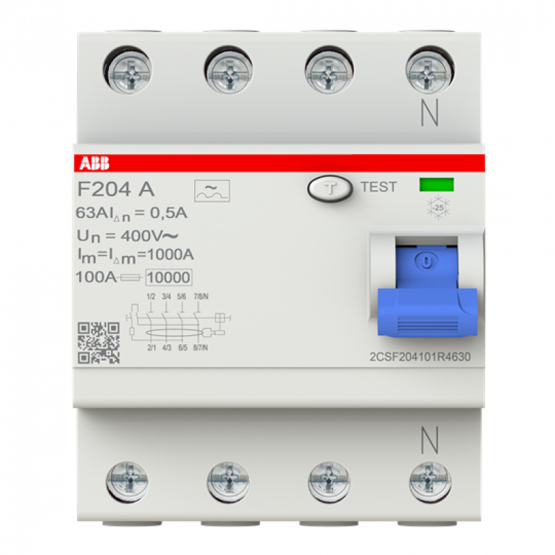 ABB F204 A-63/0.5 FI-Schutzschalter 4P, Typ A, 63A, 500mA