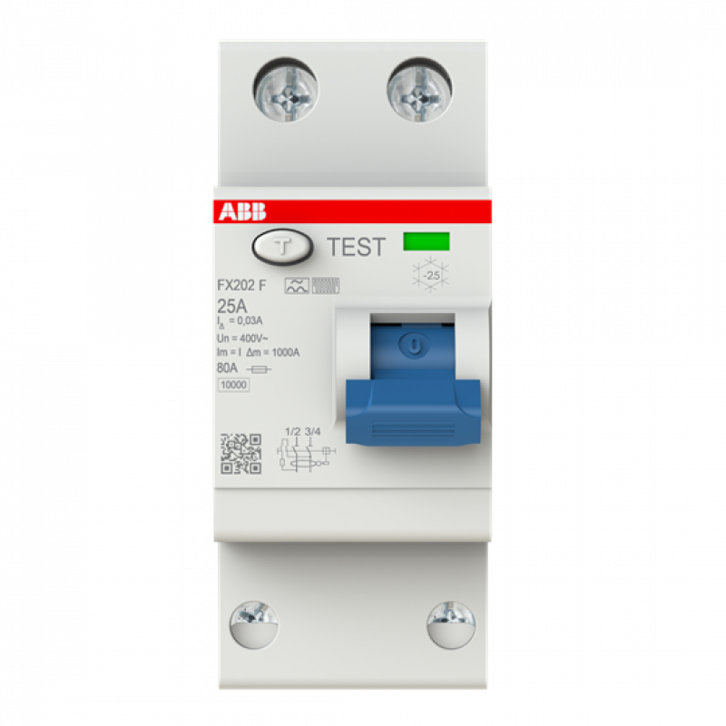 ABB FX202 F-25/0.03 Fehlerstrom-Schutzschalter Typ F 2P 30mA 25 A mischfrequenzsensitiv FlexLine Push-in Technologie