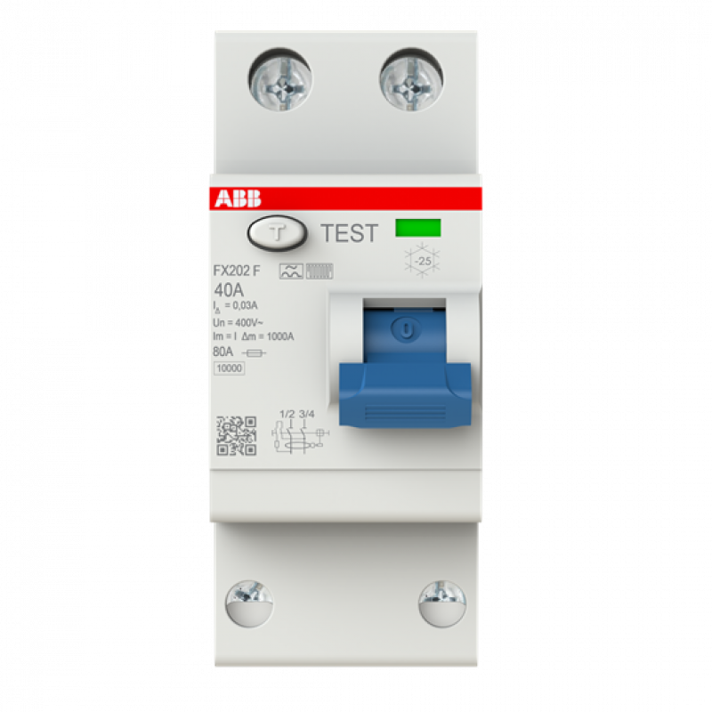 ABB FX202 F-40/0.03 Fehlerstrom-Schutzschalter Typ F 2P 30mA 40 A mischfrequenzsensitiv FlexLine Push-in Technologie