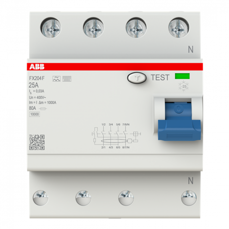 ABB FX204 F-25/0.03 Fehlerstrom-Schutzschalter Typ F 4P 30mA 25 A mischfrequenzsensitiv FlexLine Push-in Technologie