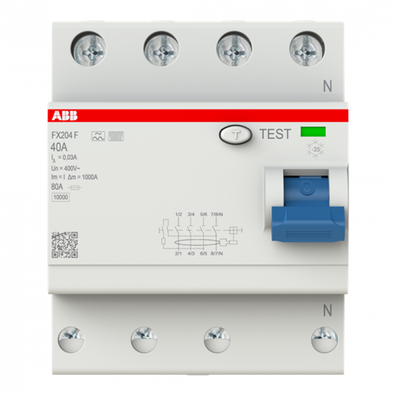 ABB FX204 F-40/0.03 Fehlerstrom-Schutzschalter Typ F 4P 30mA 40 A mischfrequenzsensitiv FlexLine Push-in Technologie