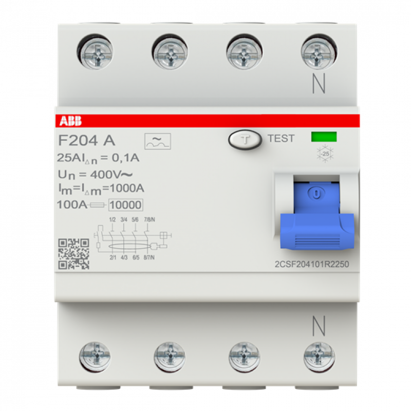 ABB F204 A-25/0.1 FI-Schutzschalter 4P, Typ A, 25A, 100mA