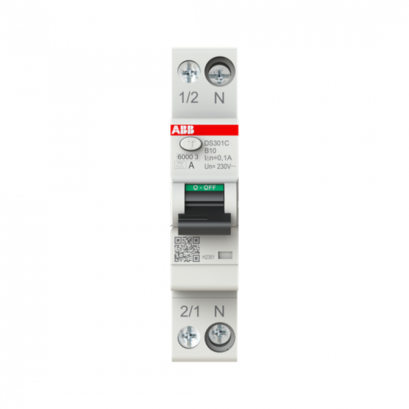 ABB DS301C B10 A100 FI/LS-Schalter Typ A, 100 mA, 6 kA, 1P+N, B-Char., 10 A 1 Teilungseinheit