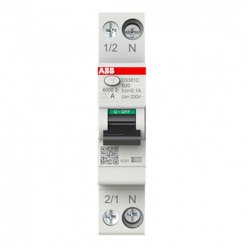 ABB DS301C B20 A100 FI/LS-Schalter Typ A, 100 mA, 6 kA, 1P+N, B-Char., 20 A 1 Teilungseinheit