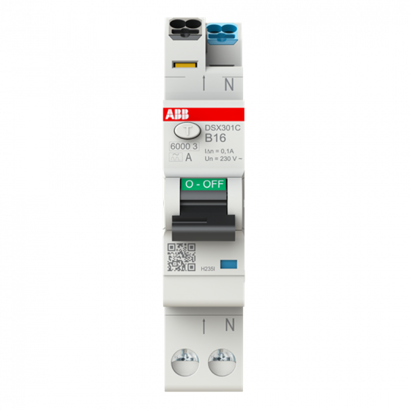 ABB DSX301C B16 A100 FI/LS-Schalter Typ A, 100 mA, 6 kA, 1P+N, B-Char., 16 A FlexLine Push-in Technologie 1 Teilungseinheit