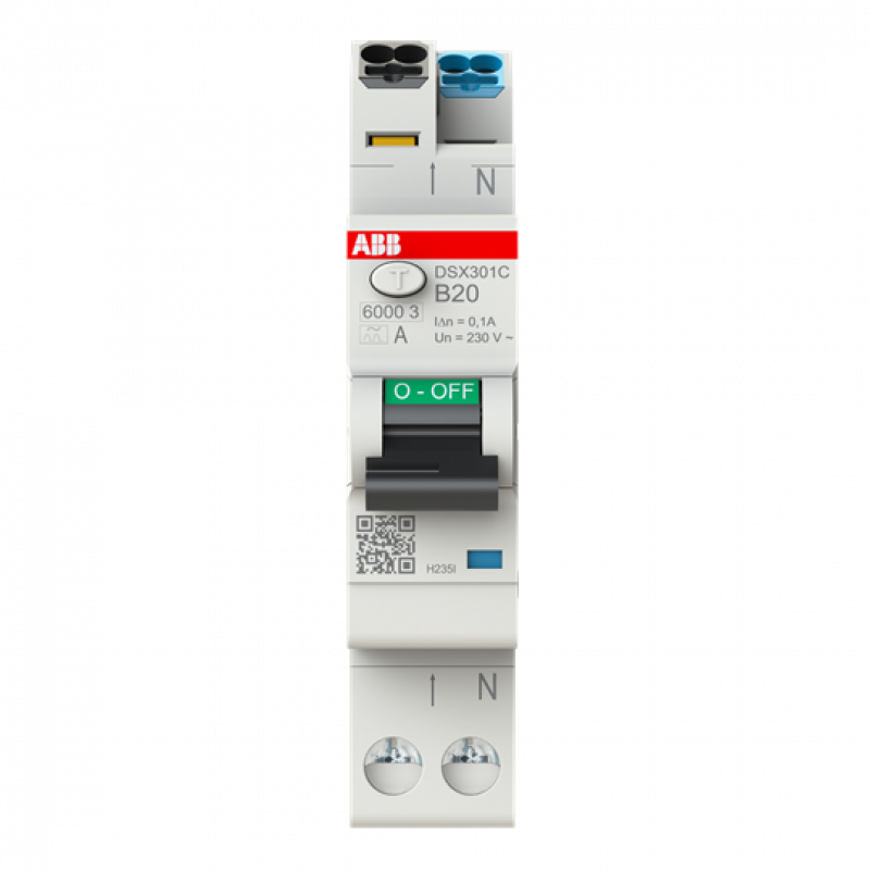 ABB DSX301C B20 A100 FI/LS-Schalter Typ A, 100 mA, 6 kA, 1P+N, B-Char., 20 A FlexLine Push-in Technologie 1 Teilungseinheit
