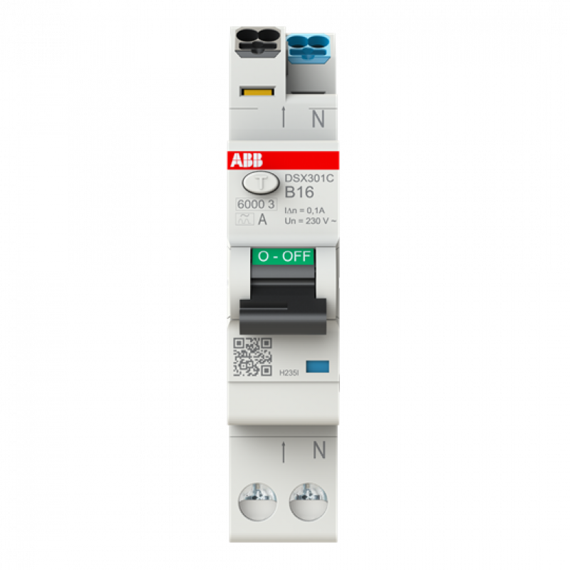 ABB DSX301C B16 A300 FI/LS-Schalter Typ A, 300 mA, 6 kA, 1P+N, B-Char., 16 A FlexLine Push-in Technologie 1 Teilungseinheit