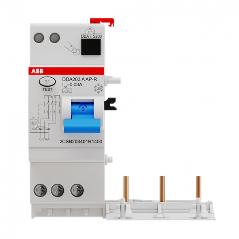 ABB DDA203 A-40/0.03 AP-R FI-Block für S203/S303 3P, Typ A, 40A, 30mA, kurzzeitverzögert