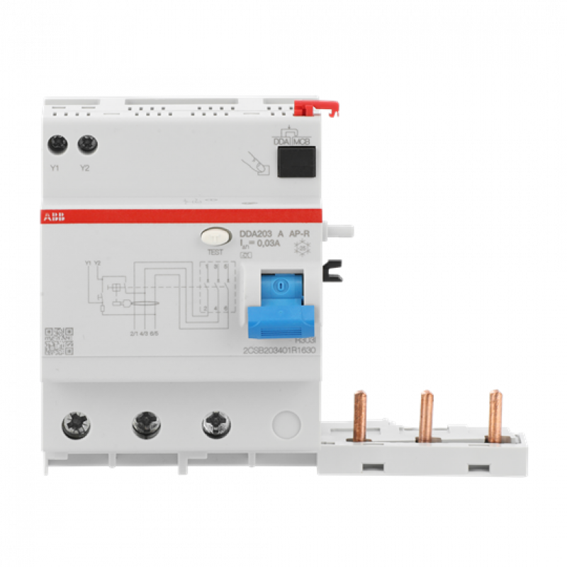 ABB DDA203 A-63/0.03 AP-R FI-Block für S203/S303 3P, Typ A, 63A, 30mA, kurzzeitverzögert