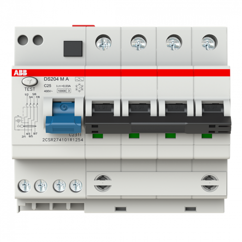 ABB DS204 M A-C25/0.03 FI/LS-Kombination 10kA, 4P, Typ A, C 25A, 30mA