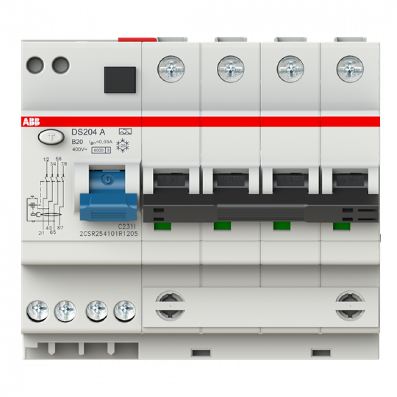 ABB DS204 A-B20/0.03 FI/LS-Kombination 6kA, 4P, Typ A, B 20A, 30mA