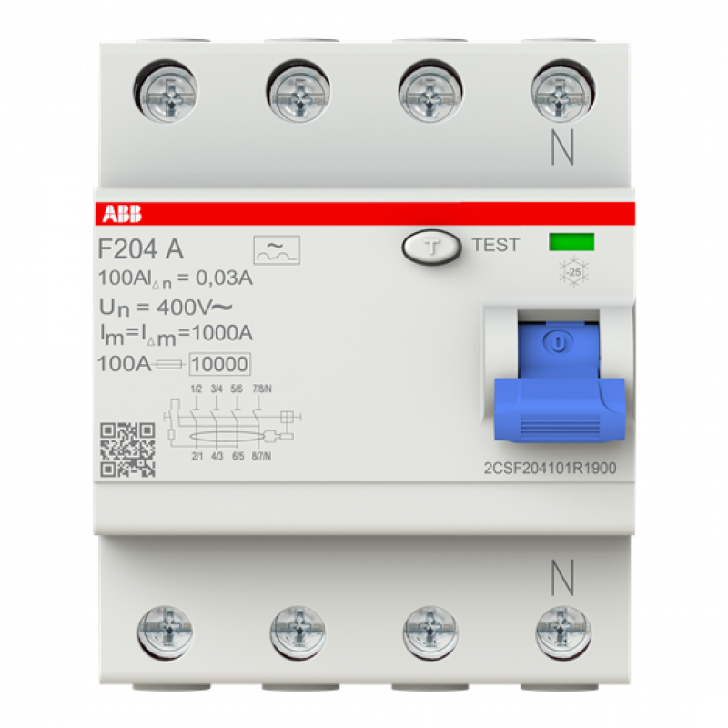 ABB F204 A-100/0.03 FI-Schutzschalter 4P, Typ A, 100A, 30mA