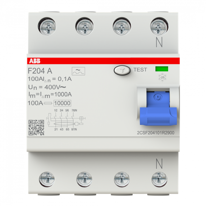 ABB F204 A-100/0.1 FI-Schutzschalter 4P, Typ A, 100A, 100mA