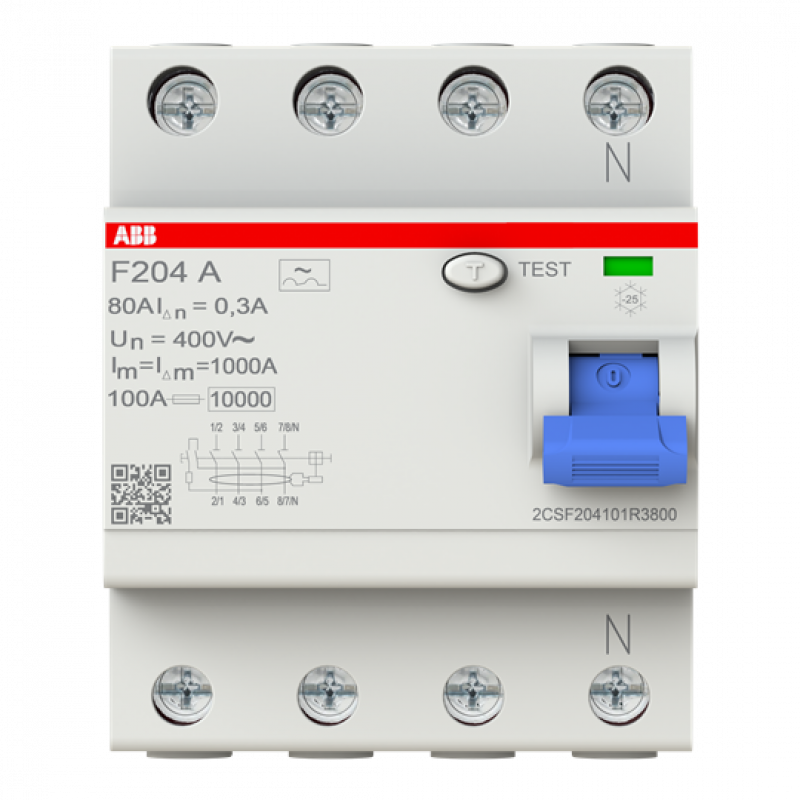 ABB F204 A-80/0.3 FI-Schutzschalter 4P, Typ A, 80A, 300mA