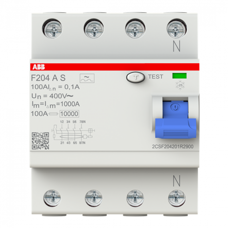 ABB F204 A S-100/0.1 FI-Schutzschalter 4P, Typ A, 100A, 100mA, selektiv