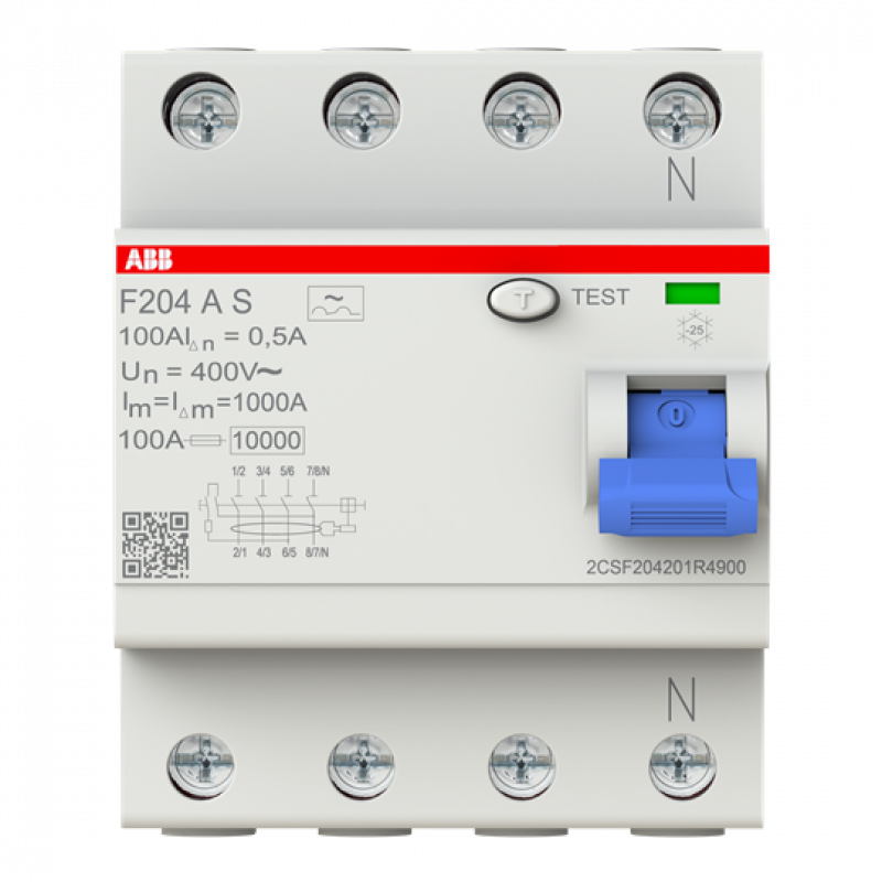 ABB F204 A S-100/0.5 FI-Schutzschalter 4P, Typ A, 100A, 500mA, selektiv