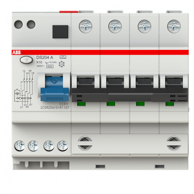 ABB DS204 A-K10/0.03 FI/LS-Kombination 6kA, 4P, Typ A, K 10A, 30mA