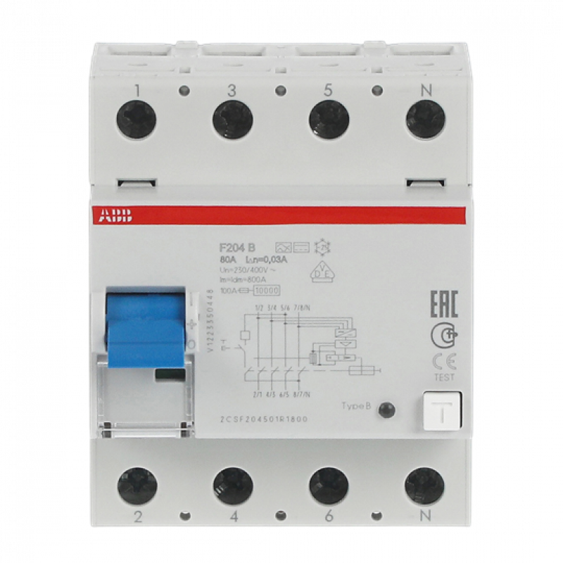 ABB FI  F204B-80/0.03 FI-Schutzschalter 4P, TypB, 80A, 30mA, kurzzeitverzögert