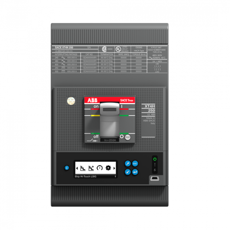 ABB XT4X 250 EkipMTouchLRIU(MPCB)150 3pFF UL Kompaktleistungsschalter Tmax XT4 vorderseitige Anschlüsse In=150 A 3P Version F