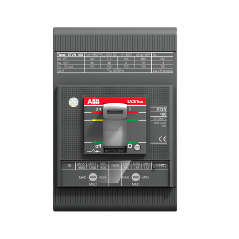 ABB XT2S 125 TMA 125-625..1250 3p FF UL/CSA Kompaktleistungsschalter Tmax XT2 mit vorderseitigen Anschlüssen, 3polig