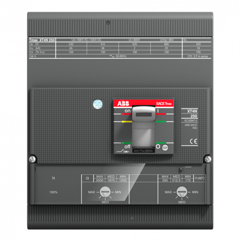 ABB XT4S 250 TMF 35-400 4p F F UL/CSA Kompaktleistungsschalter Tmax XT4 mit vorderseitigen Anschlüssen, 4polig