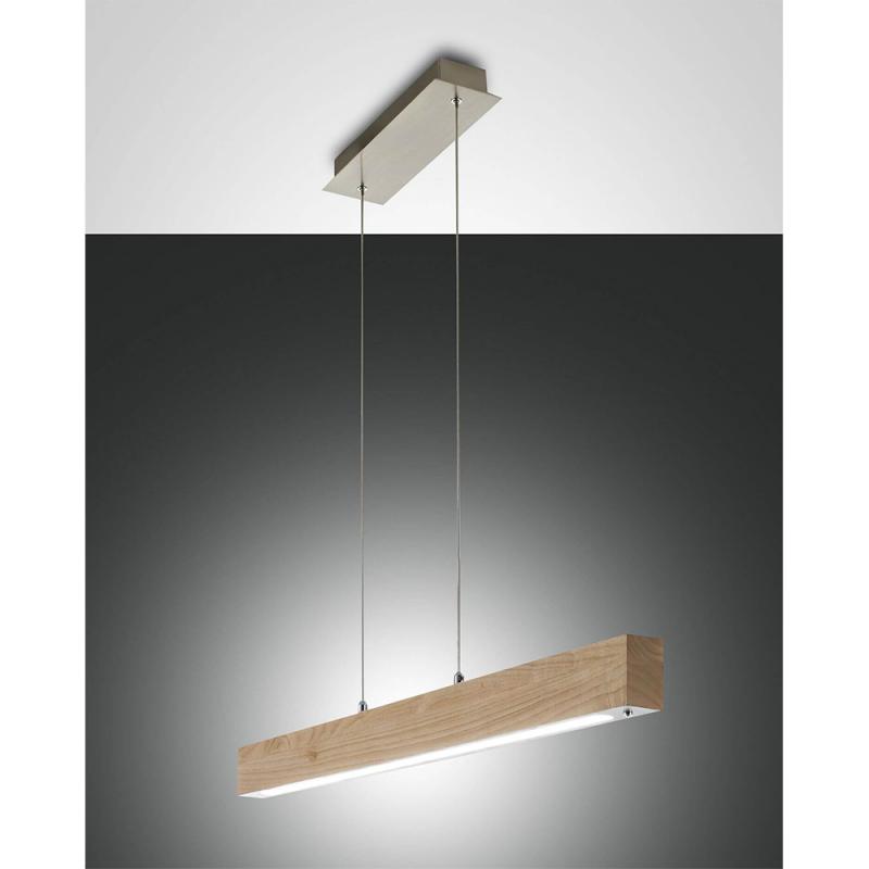 Balkenförmige 110cm lange Eichenholz LED-Pendelleuchte Badia dimmbar mit Ober- und Unterlicht von Fabas Luce