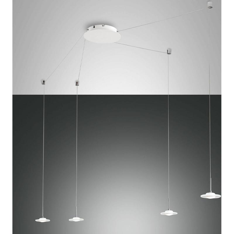 Susanna 4-flammige LED Pendelleuchte in Weiss transparent satiniertes Finsh dimmbar von Fabas Luce