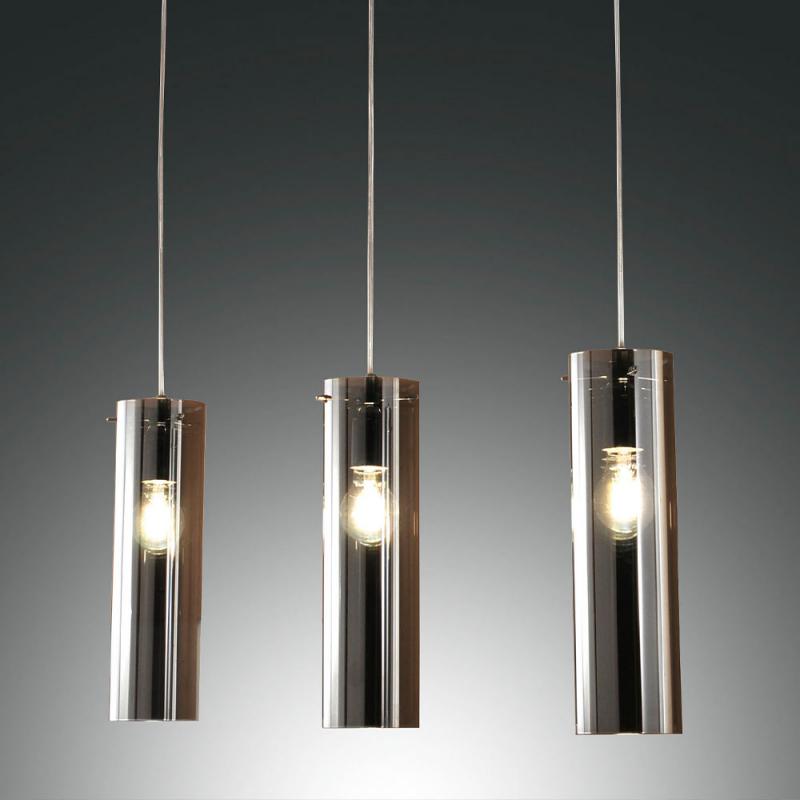 SINTESI PENDELLEUCHTE 3-FLAMMIG DIMMBAR IN RAUCHGRAU AUS BORSILICATGLAS VON FABAS LUCE